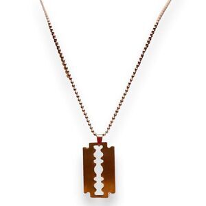 Stainless Steel Razor Blade Pendant Beaded Chain Necklace Jewelry - NEW